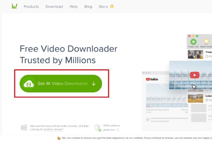 The 4K Video Downloader desktop app's website.