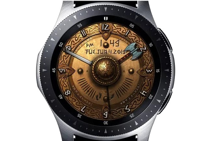 ACD History Vikings mostra o mostrador do relógio em um Samsung Galaxy Watch.