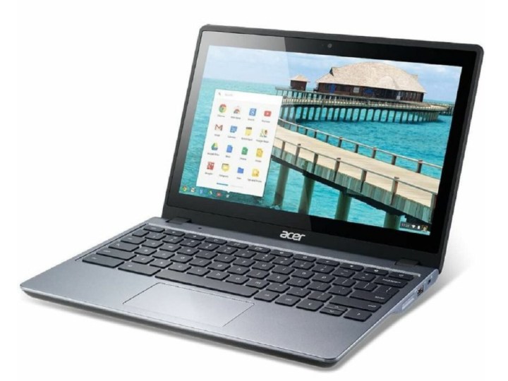 The 11.6-inch Acer Chromebook with apps on the display.
