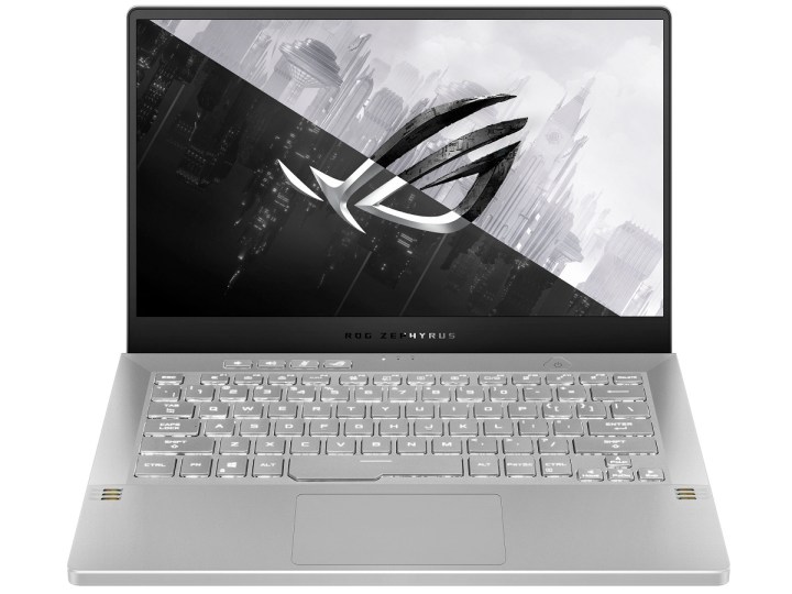The ASUS ROG Zephyrus gaming laptop with the ROG logo on the 14-inch screen.