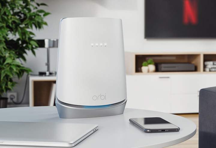 Netgear's Orbi CBR750 combines a cable modem with a Wi-Fi 6 mesh network.