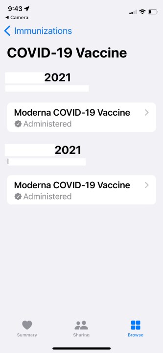 Covid 19 vaccine info in the health app.