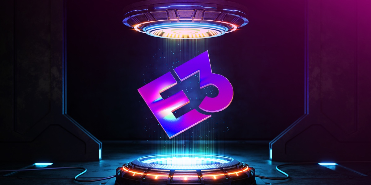 A purple E3 logo floats in the air.