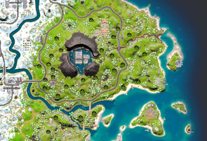 Map of tall grass in Fortnite.