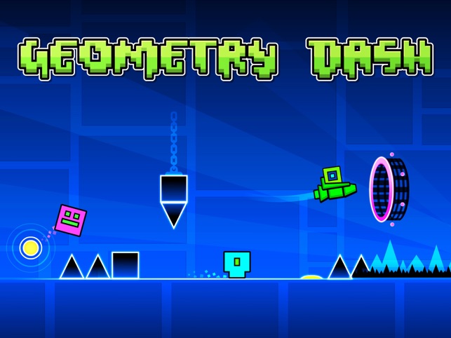 Geometry Dash Lite's main screen and title.