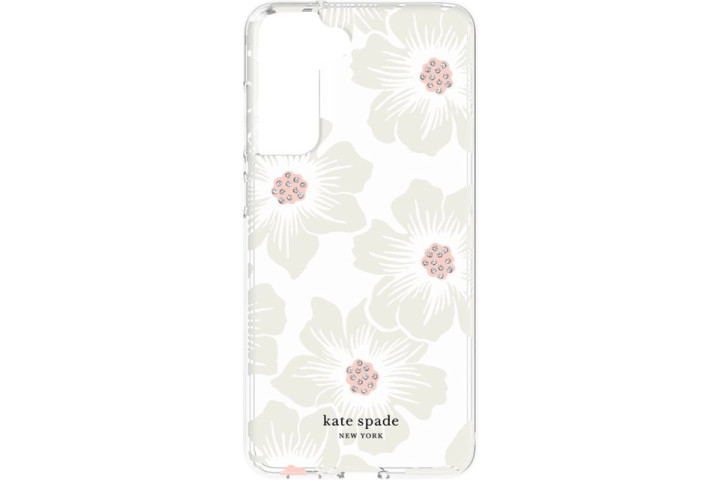 Kate Spade New York Hollyhock Case in Clear with pink and white flowers, for the Samsung Galaxy S21 FE.