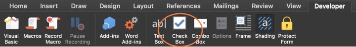 Selecting the Check Box icon in macOS.