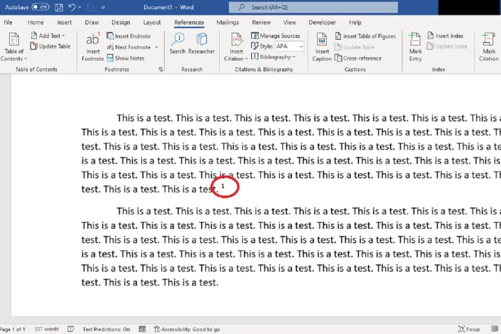 How to insert a footnote in the final screenshot of Word MS