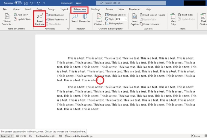 how to insert footnote in word ms references tab screenshot