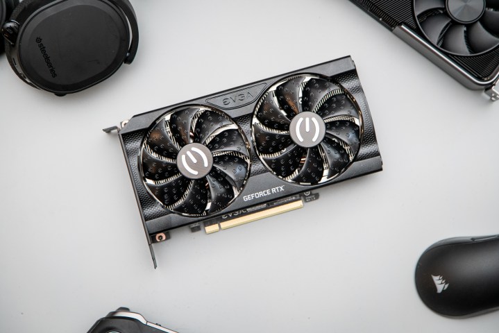 RTX 3050 graphics paper among PC accessories.