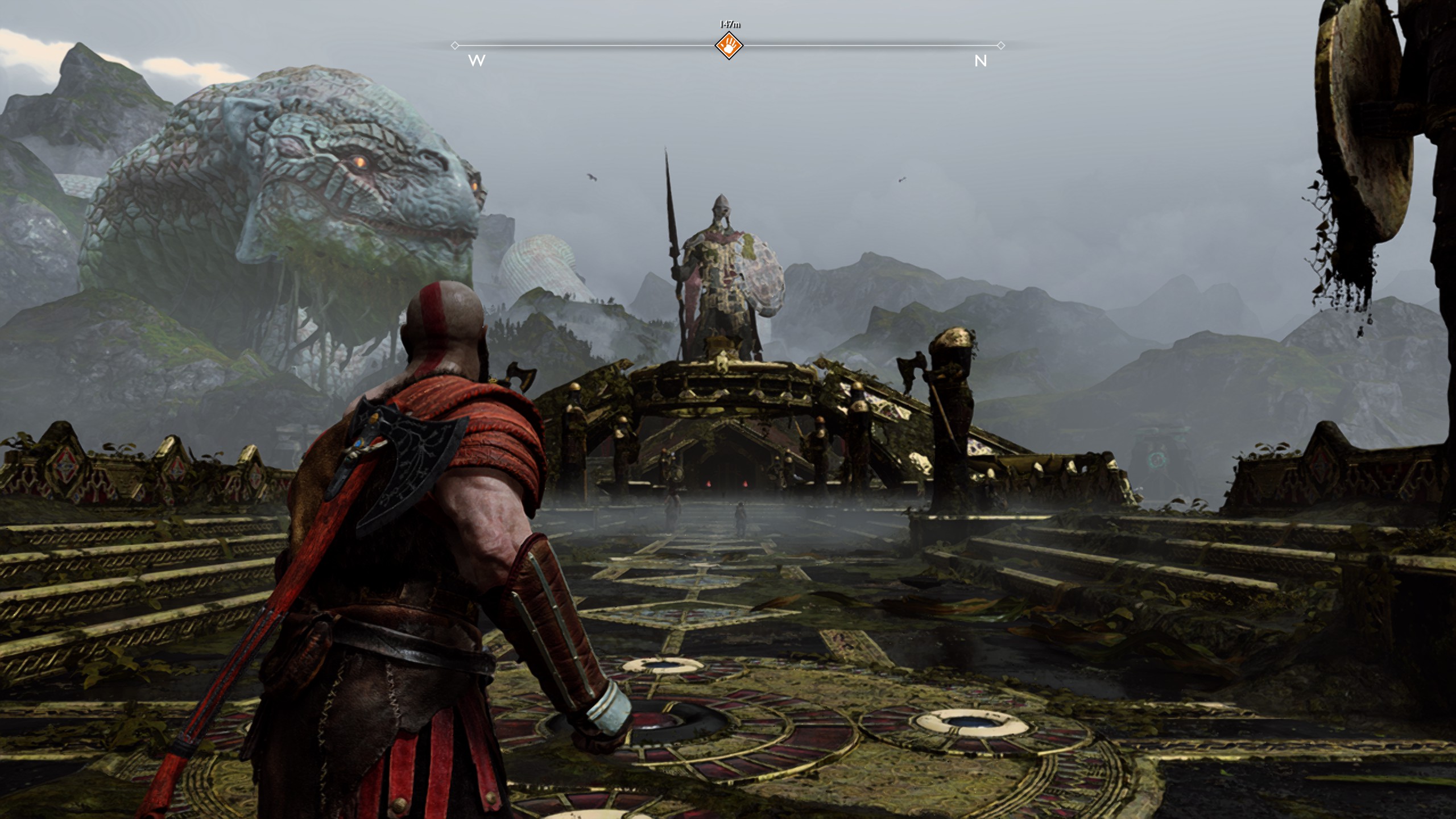 An outdoor area with performance FSR on in God of War.