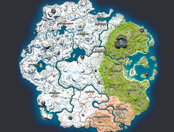 Map of rifts in Fortnite.