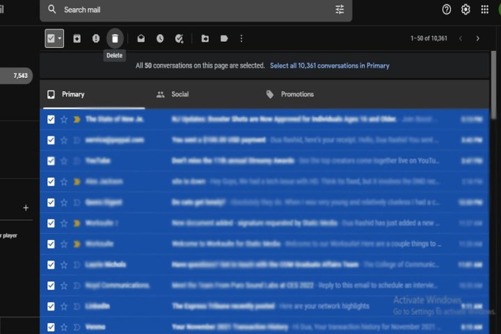 Seleziona le email su Gmail utilizzando la casella di controllo.