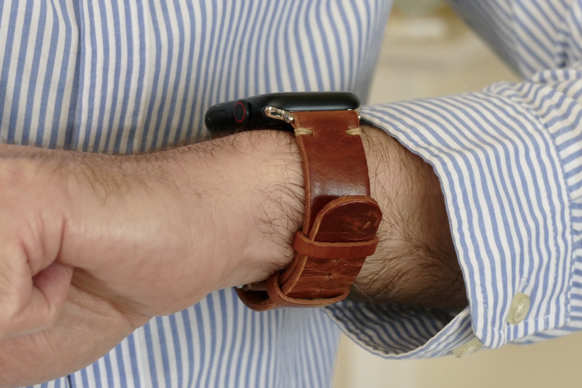 Southern Straps leather Apple Watch band side view.