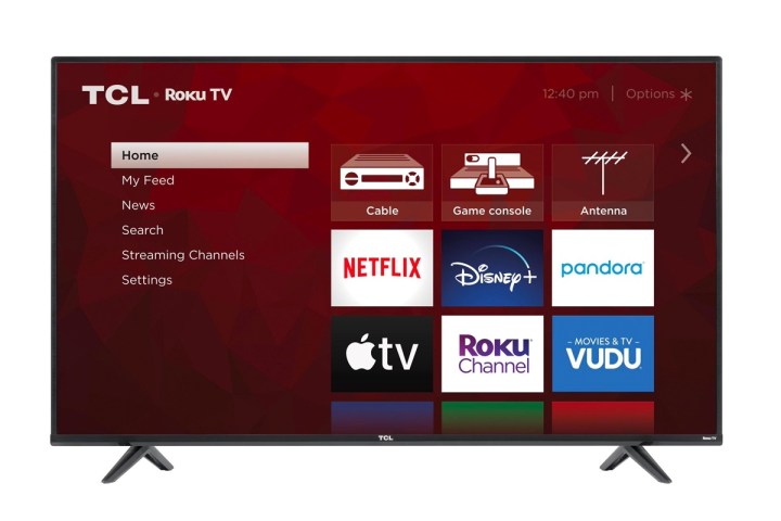 The 50-inch TCL 4K TV with the Roku TV platform on the screen,