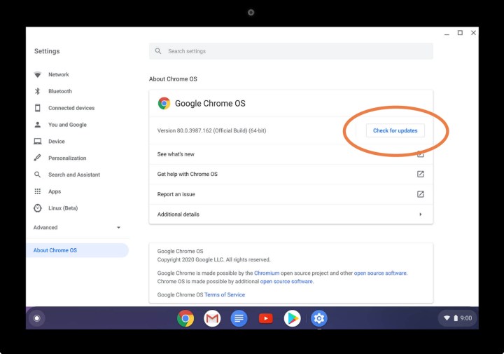 how to update chromebook chrome os select check for updates