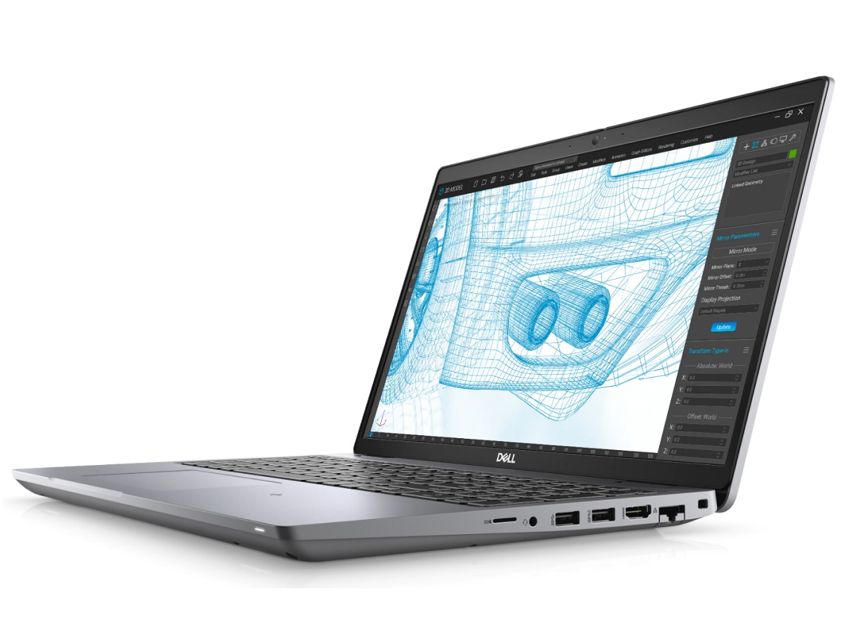 The Dell Precision 3561 Mobile Workstation, with a graphics app on the screen.
