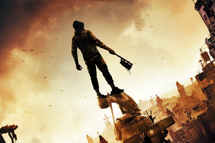 Aiden stands against a yellow skyline in Dying Light 2.