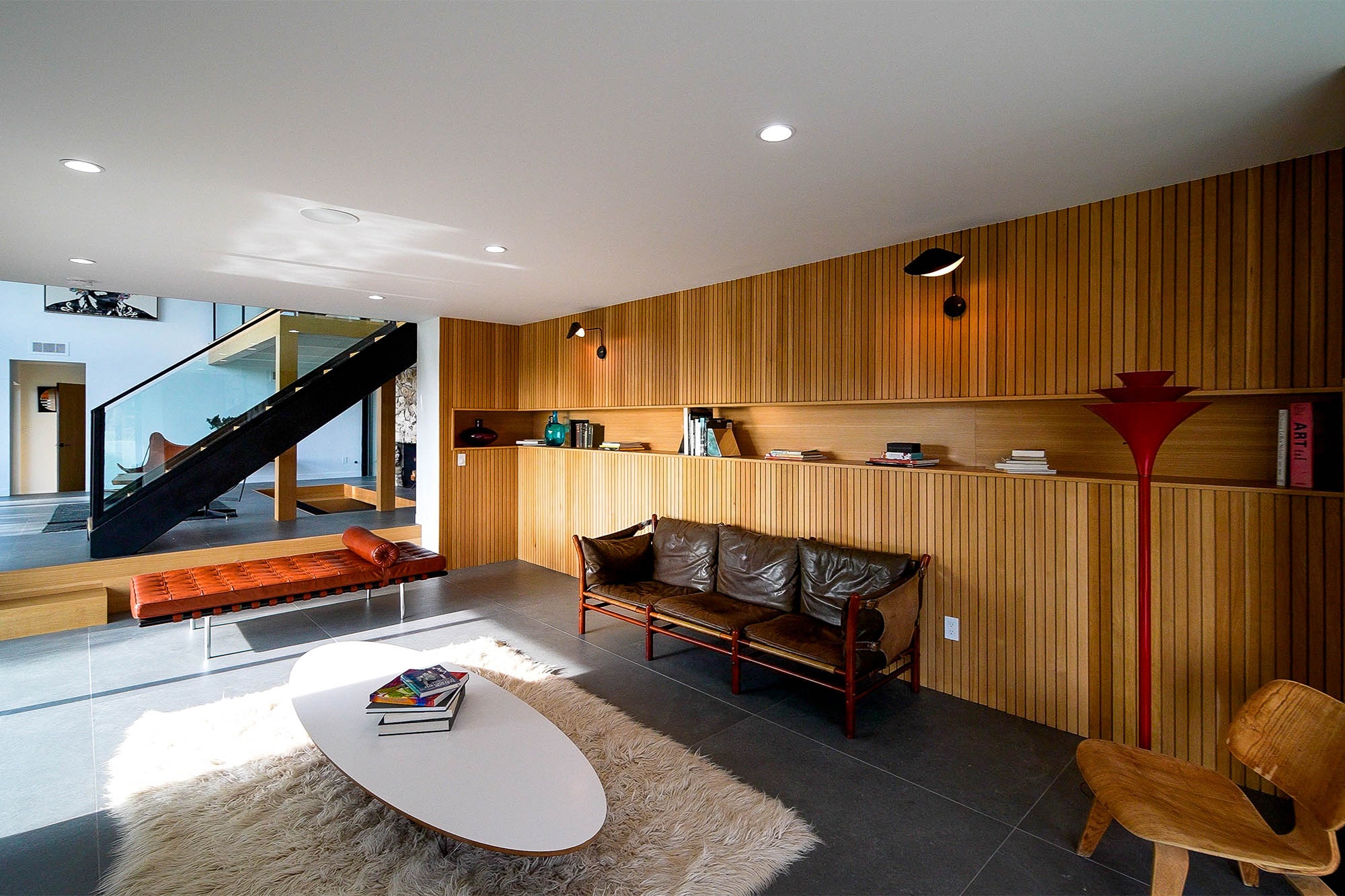 A cozy Mid Century Modern living room.