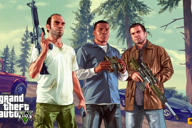 Trevor, Franklin và Michael chuẩn bị săn lùng ai đó trong các khu rừng bên ngoài Los Santos