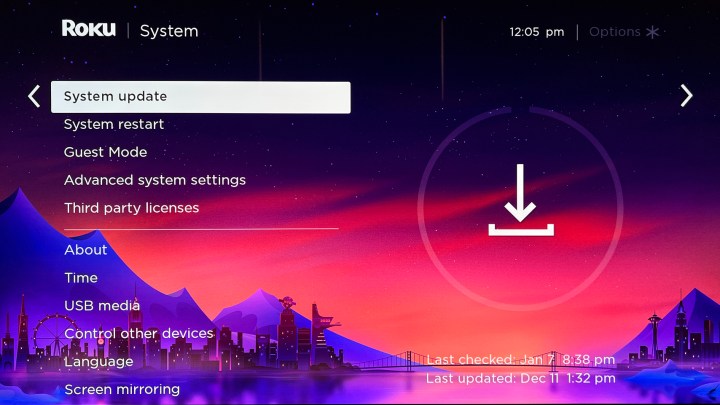 how to update roku software system