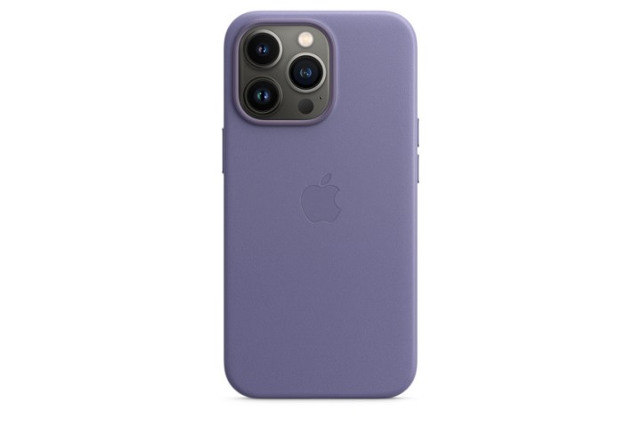 Apple iPhone 13 Pro Leather Case with MagSafe in blue, showing the rear of the case.