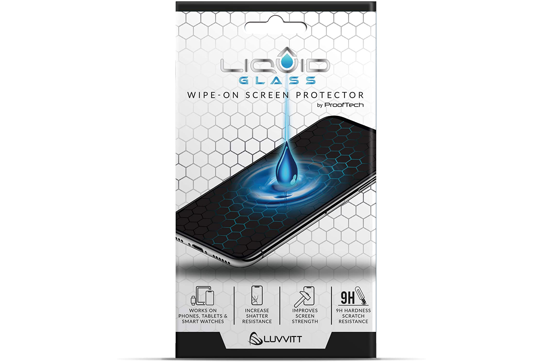 Liquid Glass-Box mit dem abwischbaren Displayschutz, kompatibel mit dem Galaxy S22 Ultra.