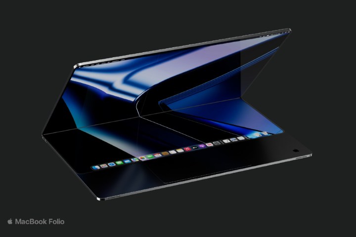 A concept visual of a foldable screen MacBook Folio.