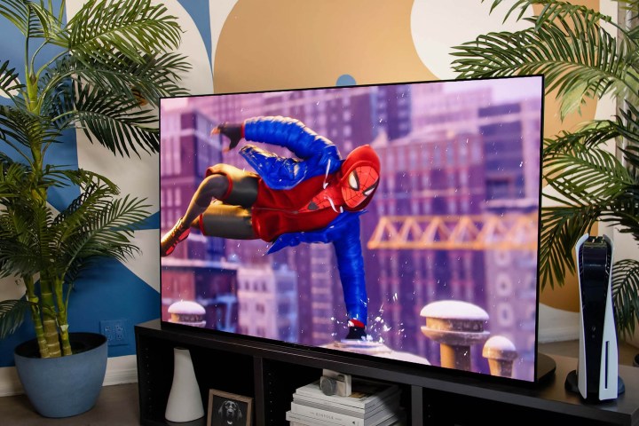 Marvel's Spider-Man: Miles Morales being played on a PS5 connected to the Sony A95K TV.