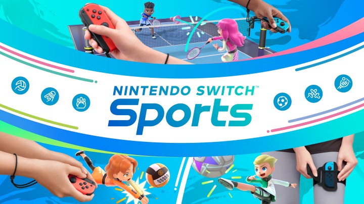 Nintendo Switch Sports key art showcases the Joy-Cons being used for various sports.