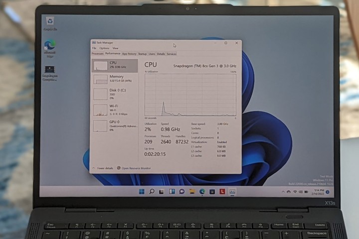Task Manager open on the Thinkpad X13s.