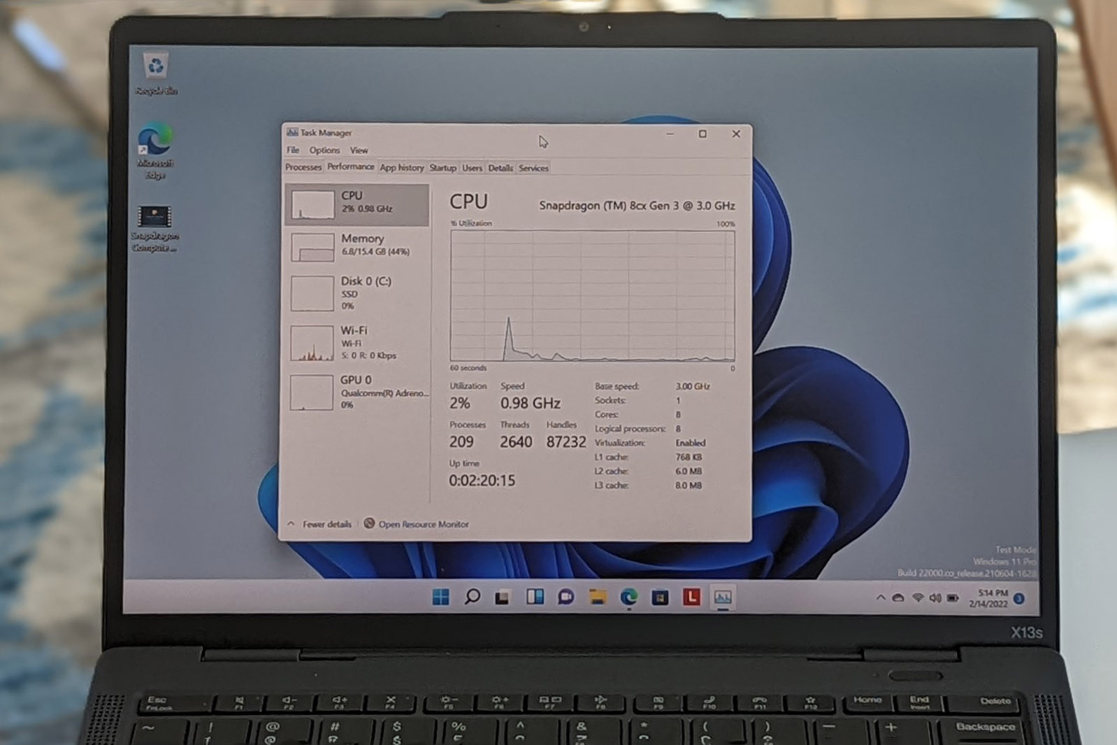 The Task Manager on the Thinkpad X13s