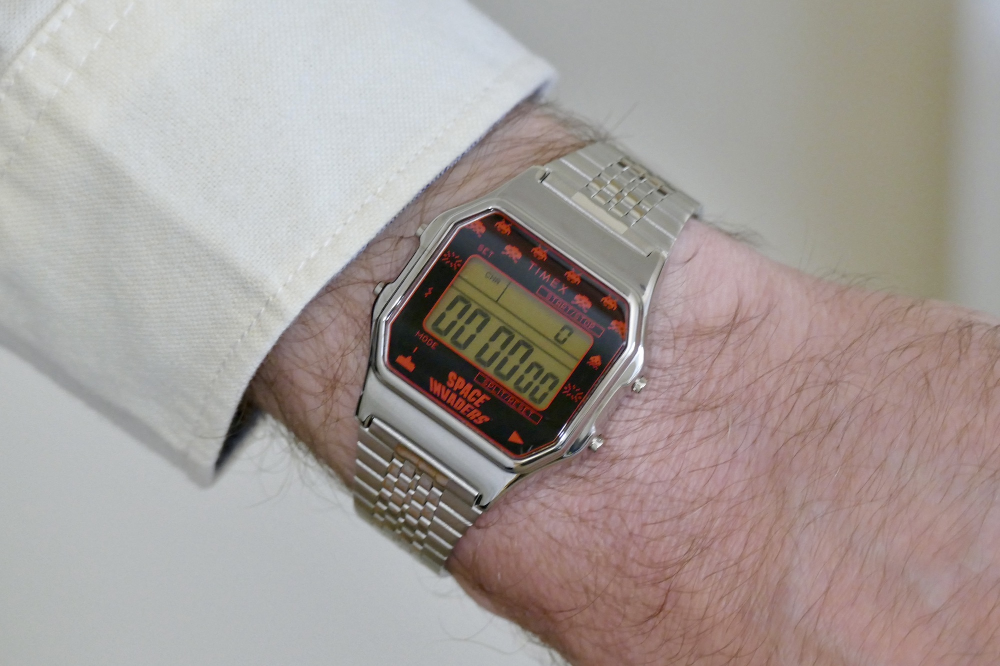 Timex X Space Invaders T80 chronograph mode.