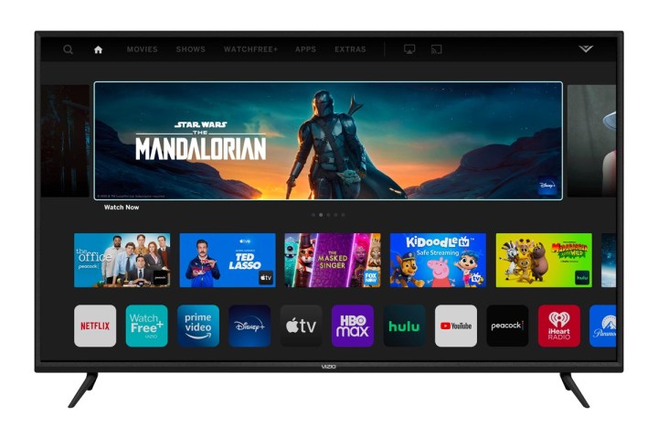 A VIZIO 70 Class V-Series LED 4K UHD Smart TV displaying streaming app icons and featured shows. 