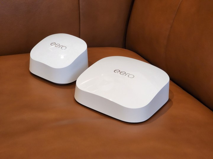 Eero Pro 6E with Wi-Fi 6E support alongside Eero's new affordable Eero 6+ mesh router.
