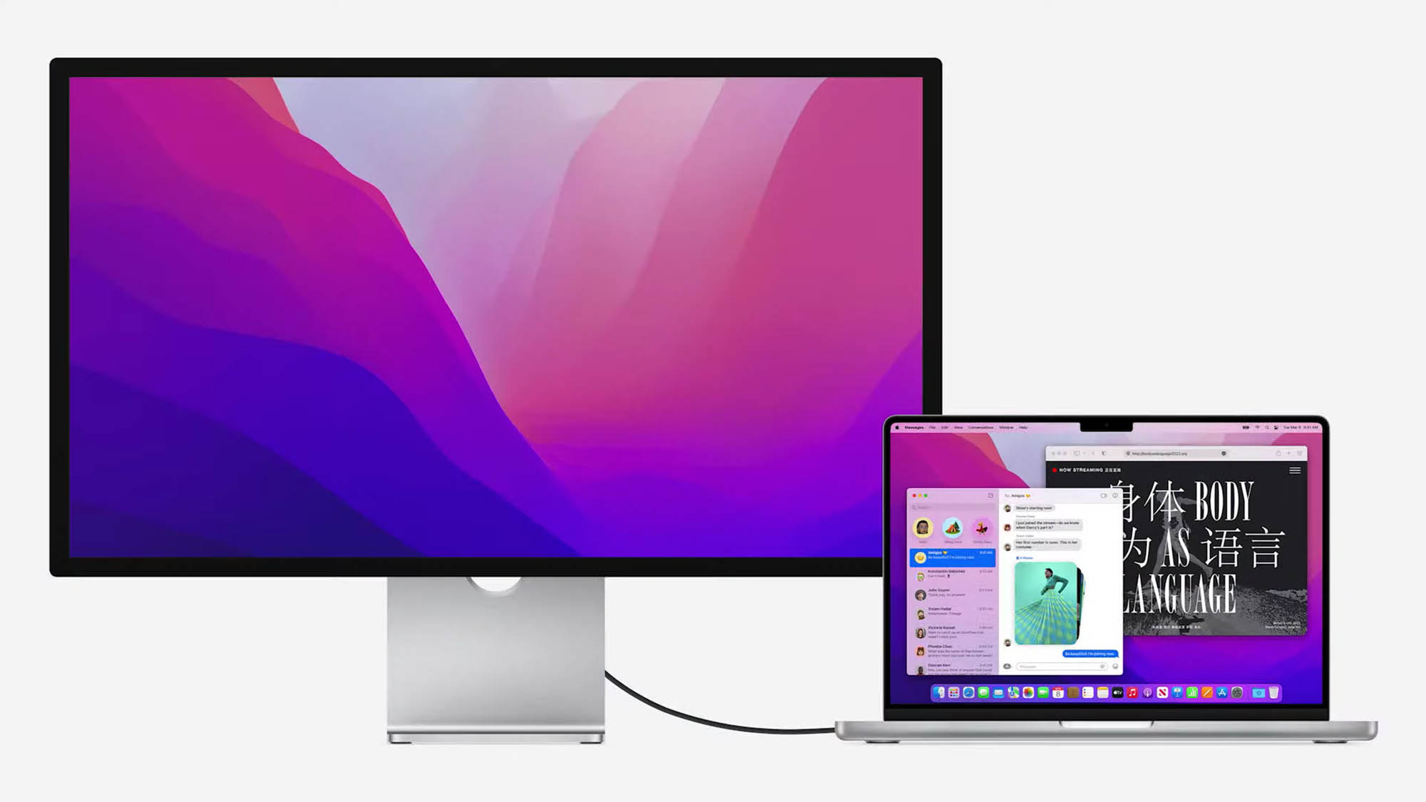 MacBook Pro conectado ao Apple Studio Display.