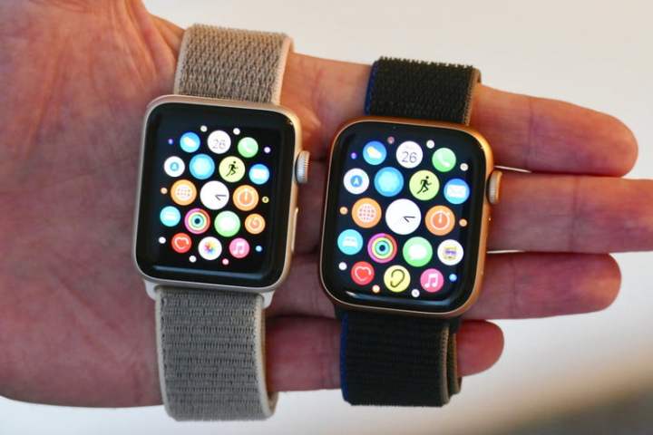 The Apple Watch Series 3 (left) next to the Apple Watch SE (right).