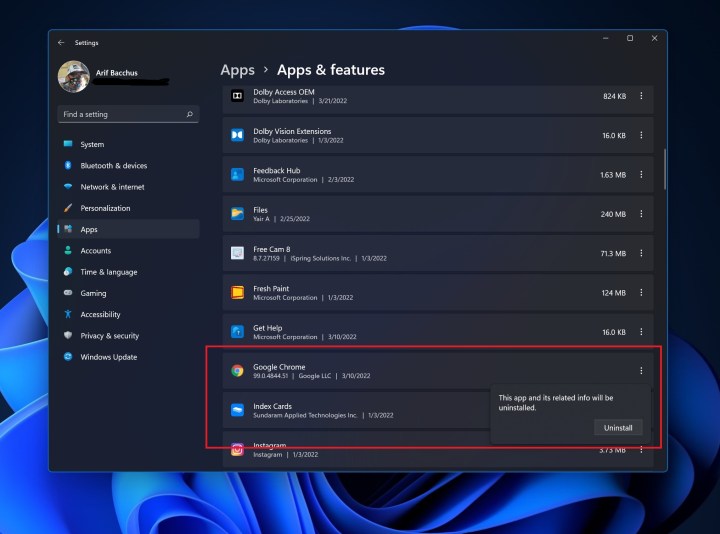 Google Chrome را از برنامه تنظیمات ویندوز 11 حذف کنید.