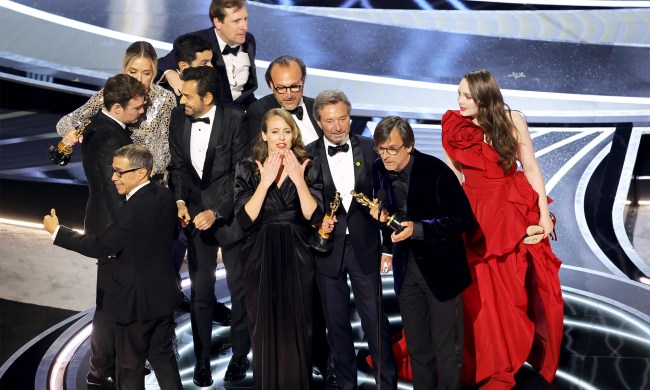 Philippe Rousselet (2nd R), and cast and crew members accept the Best Picture award for ‘CODA’ onstage during the 94th Annual Academy Awards at Dolby Theatre on March 27, 2022 in Hollywood, California.