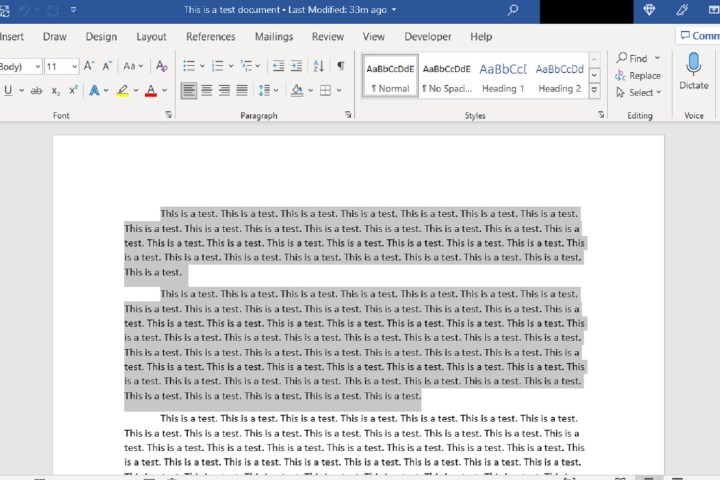 تصویری از برنامه دسکتاپ Microsoft Word که دو پاراگراف انتخاب شده را نشان می دهد.