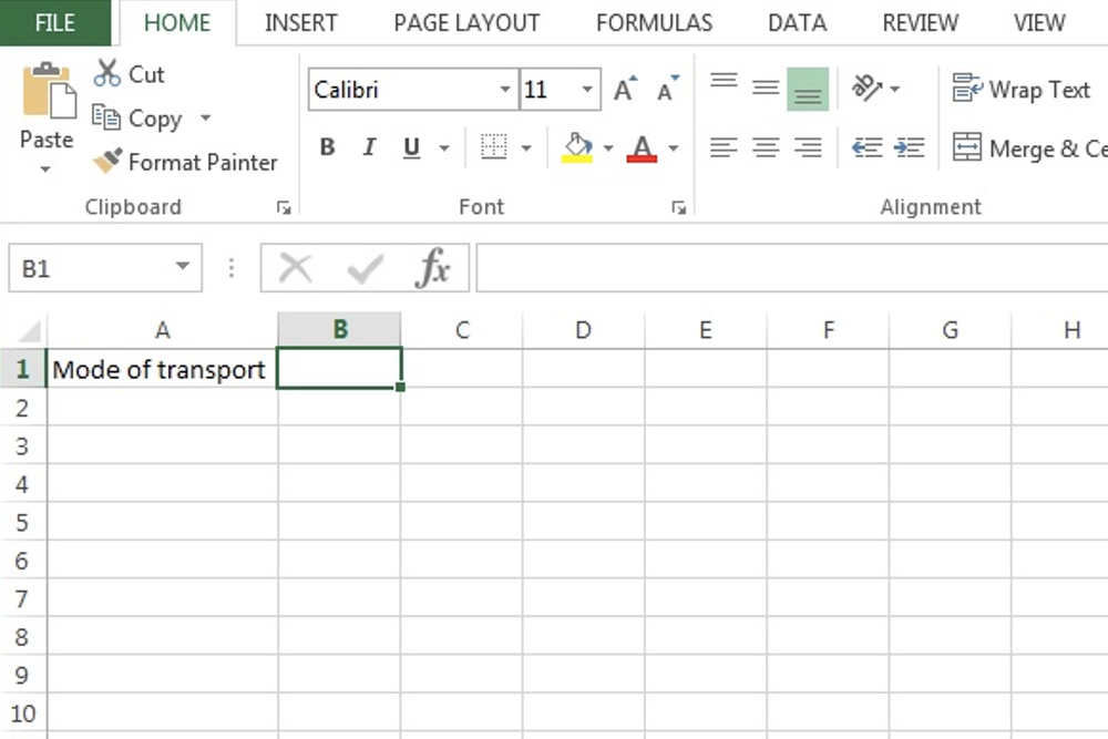 Selecionando a célula para uma lista suspensa no Microsoft Excel.