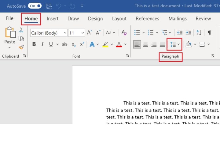 Navigating to the Home tab's line spacing icon in Microsoft Word.