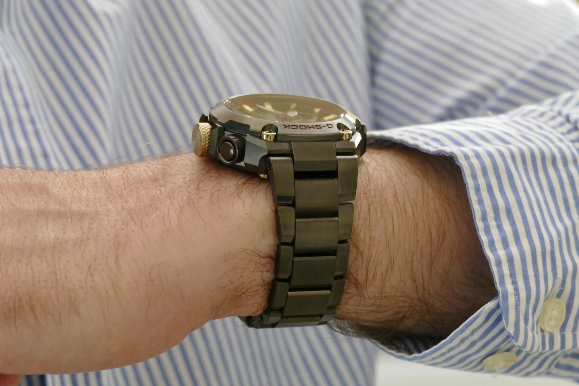 Side view of the G-Shock MRG-B2000B on the wrist.
