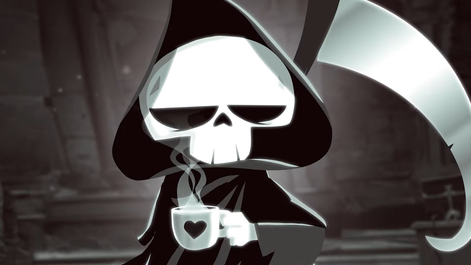 The Grim reaper drinks coffee in Have a Nice Death.