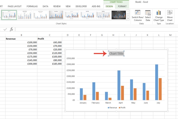 خيارات التخصيص للرسم البياني في Microsoft Excel.