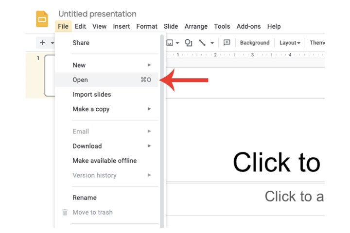 دکمه Open in Google Slides برای تبدیل فایل پاورپوینت به فرمت Google Slides استفاده می شود.