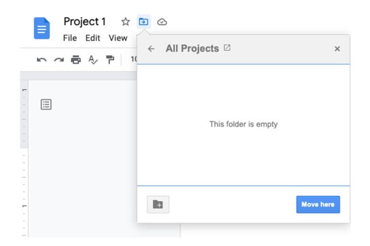 هنگامی که یک سند را به یک پوشه منتقل می کنید، دکمه Move Here در Google Docs.