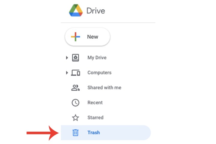 The Trash tool on Google Drive located on the sidebar.