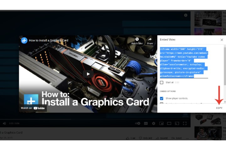 Copy the embed code for a YouTube video.