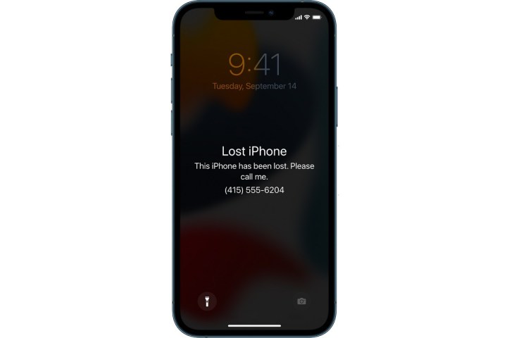 An iPhone flashing the lost device message.